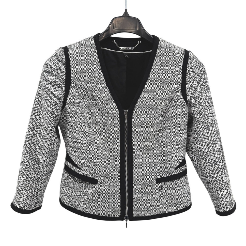 White House Black Market Jacket Womens 2 Pre-Owned Blazer Black White Tweed Zips